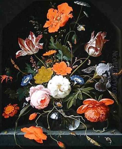 Still life of flowers in a glass vase Oil Painting by Abraham Mignon