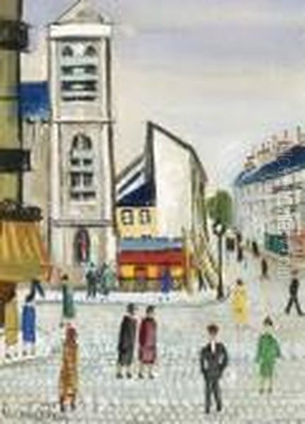 Rue Animee A Paris Oil Painting by Lucien Genin