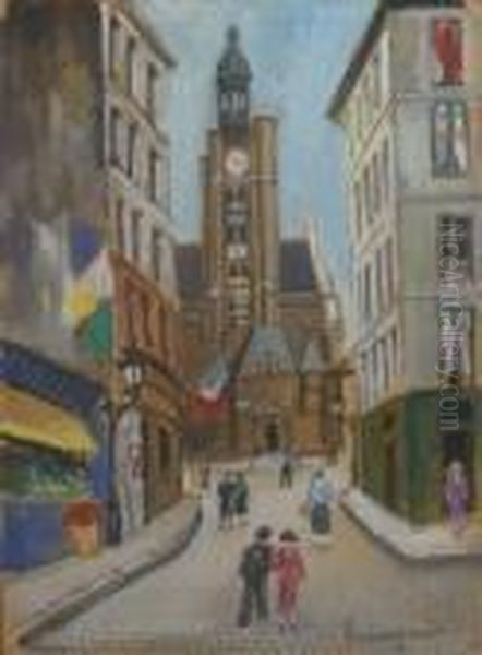 Rue De Paris Oil Painting by Lucien Genin