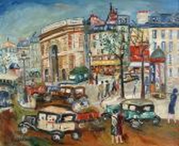 Paris, Porte Saint-denis Animee. Oil Painting by Lucien Genin