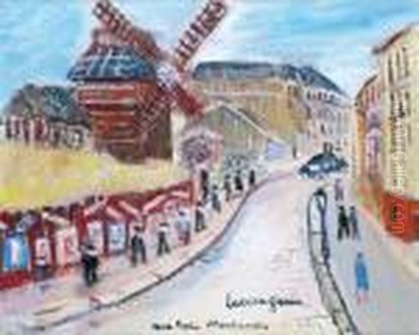 Montmartre, 
Le Moulin De La Galette Et La Rue Lepic Oil Painting by Lucien Genin