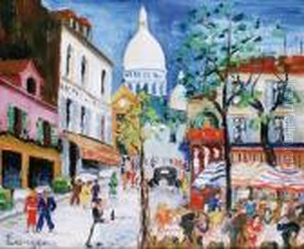 Montmartre,la Place Du Tertre Oil Painting by Lucien Genin