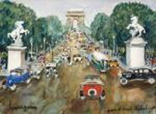 Les Champs Elysees Oil Painting by Lucien Genin