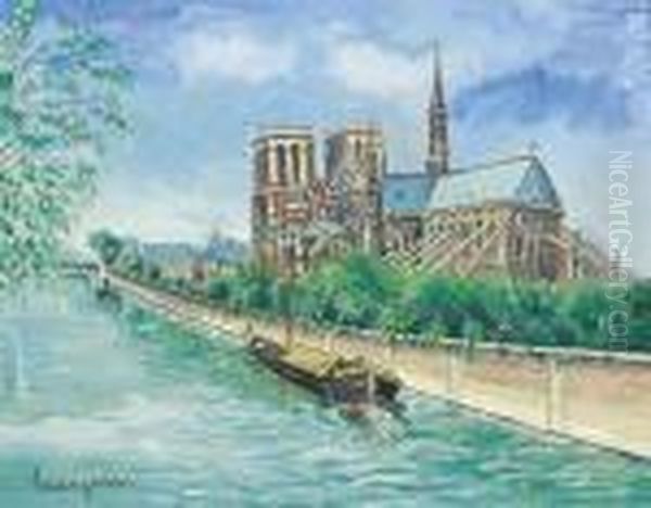 Partie An Der Seine Mit Notre-dame De Paris Oil Painting by Lucien Genin