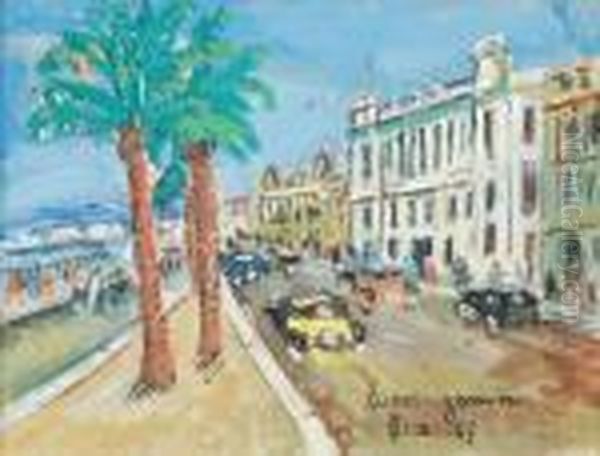 La Promenade Des Anglais A Nice Oil Painting by Lucien Genin