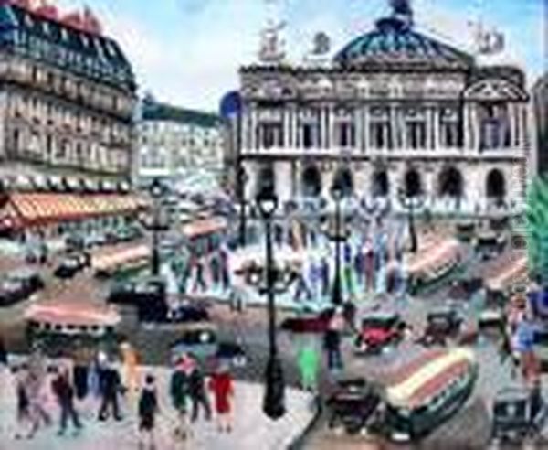 Paris, La Place De L'opera Oil Painting by Lucien Genin