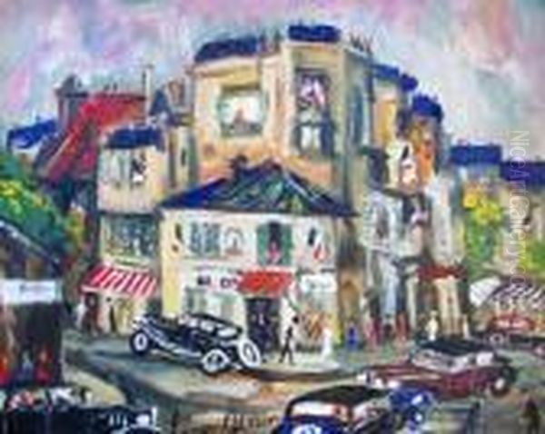 Belleville. L'ancien Theatre . Oil Painting by Lucien Genin