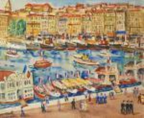 Le Port De Marseille Oil Painting by Lucien Genin