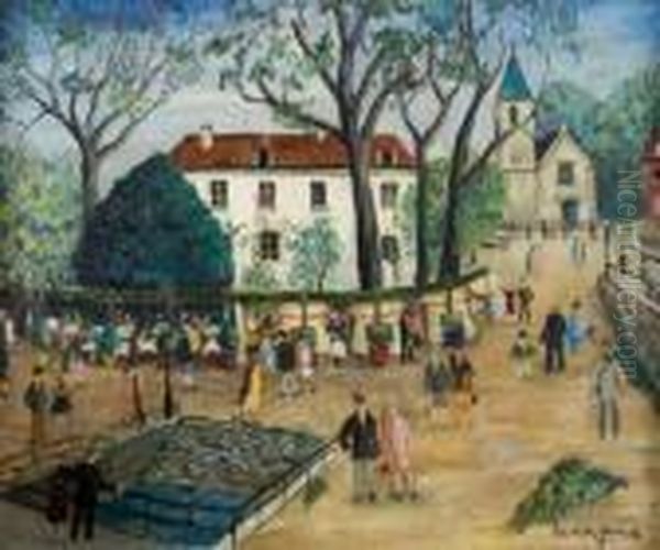 La Place Animee Oil Painting by Lucien Genin