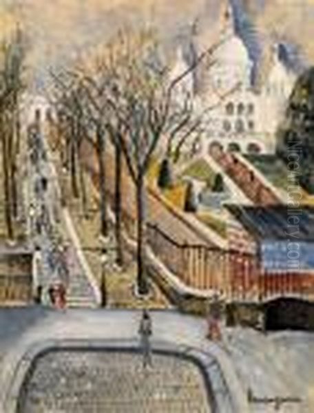 Le Funiculaire A Montmartre Oil Painting by Lucien Genin