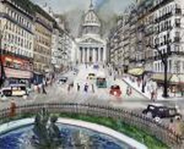 La Rue Soufflot Et Le Pantheon Oil Painting by Lucien Genin