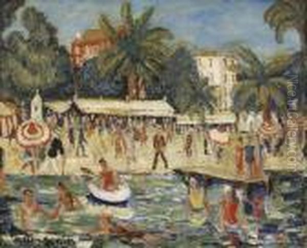 La Plage A Nice Oil Painting by Lucien Genin