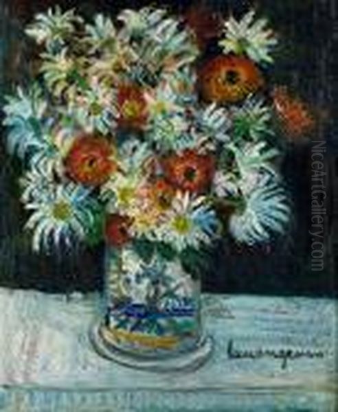 Vase De Marguerites Et Fleurs Des Champs Oil Painting by Lucien Genin