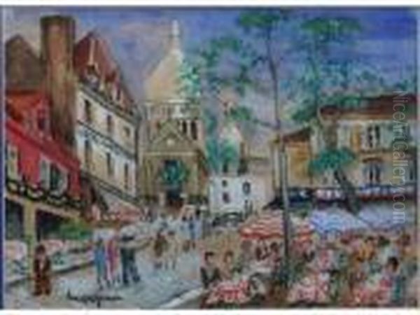 Montmartre, Terrasses Animees Place Du Tertre Oil Painting by Lucien Genin