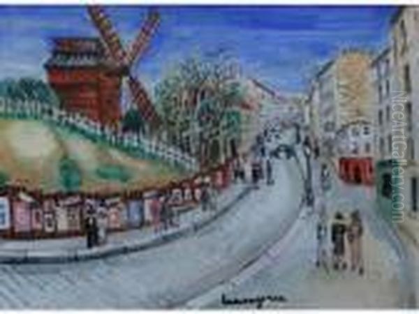 Montmartre, Le Moulin De La Galette Oil Painting by Lucien Genin