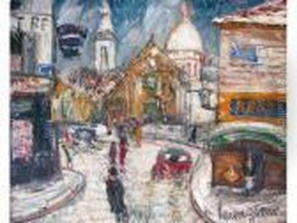 Place Du Tertre Sous La Neige Oil Painting by Lucien Genin