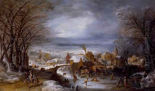 A Winter Landscape With The Flight Into Egypt Oil Painting by Joos De Momper