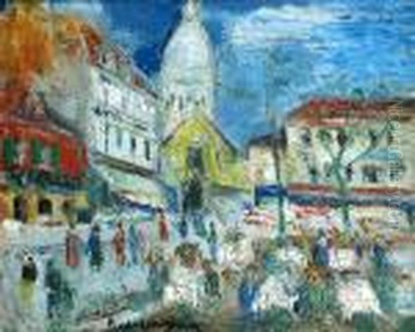 Paris, La Place Du Tertre Oil Painting by Lucien Genin