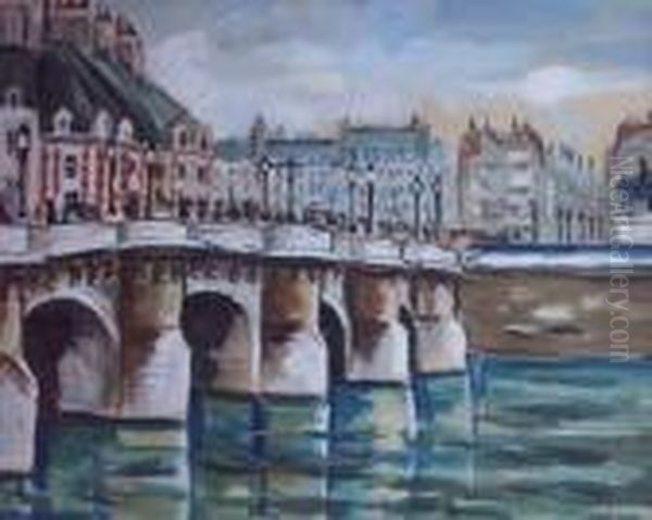 Genin - Le Pont-neuf Et La Statued'henri Iv Oil Painting by Lucien Genin