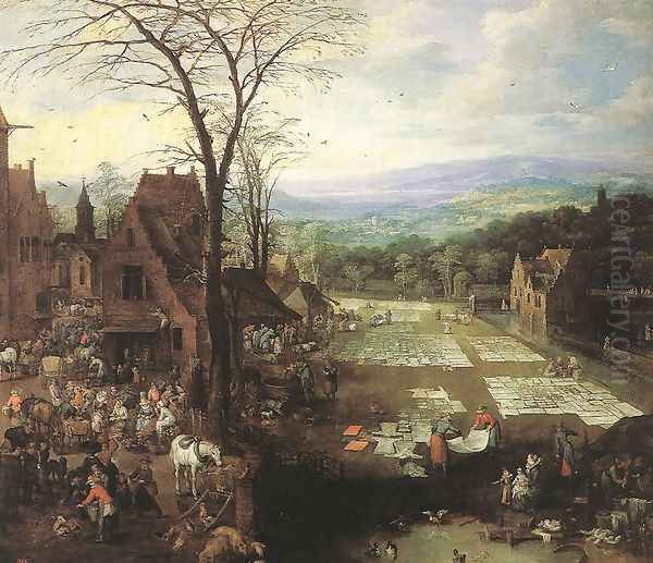 Flemish Market and Washing Place Oil Painting by Joos De Momper