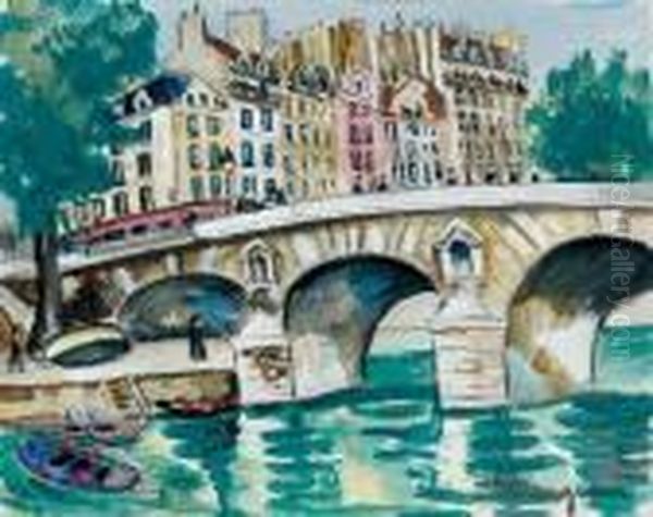 Paris, L'ile De La Cite Oil Painting by Lucien Genin