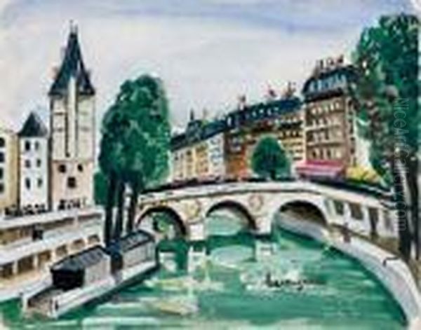 La Seine A Paris Oil Painting by Lucien Genin