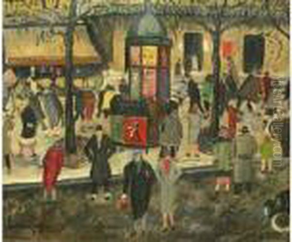 Le Kiosque - Paris Oil Painting by Lucien Genin