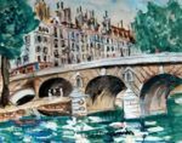 Le Pont-marie, Les Quais De Seine Oil Painting by Lucien Genin