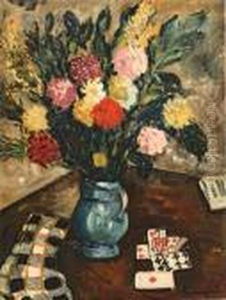 Nature Morte Aux Cartes. Oil Painting by Lucien Genin