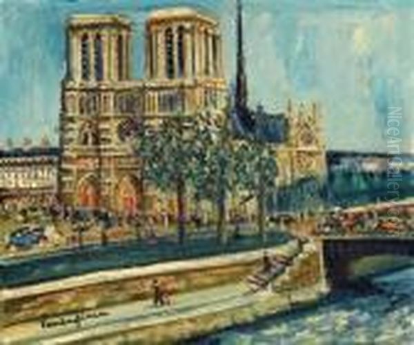 Paris Notre Dame Oil Painting by Lucien Genin