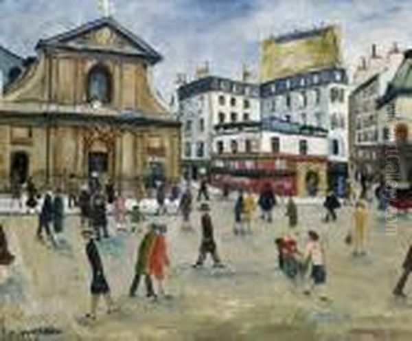 Une Place A Paris Oil Painting by Lucien Genin