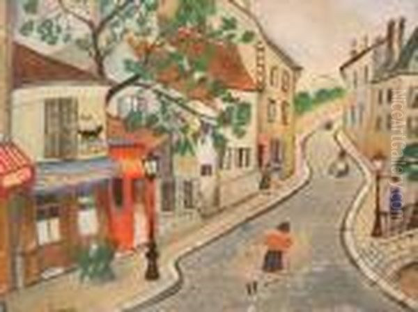 ?rue A Montmartre?. Oil Painting by Lucien Genin