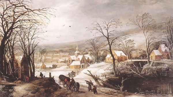 Winter landscape c. 1620 Oil Painting by Joos De Momper