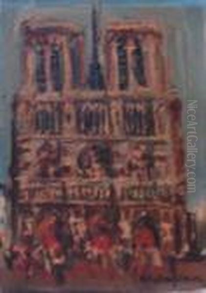 Paris Notre Dame Oil Painting by Lucien Genin