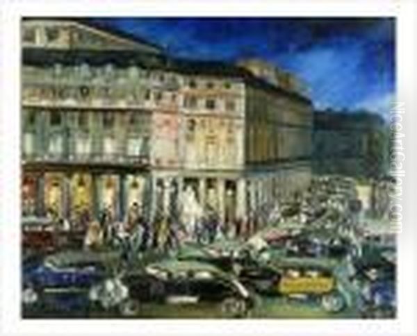 Paris, Le Theatre Du Palais Royal, Avenue De L'opera Oil Painting by Lucien Genin