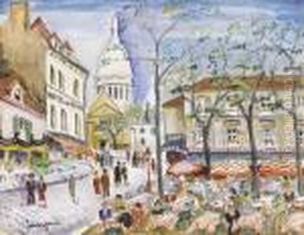 La Place Du Tertre Oil Painting by Lucien Genin