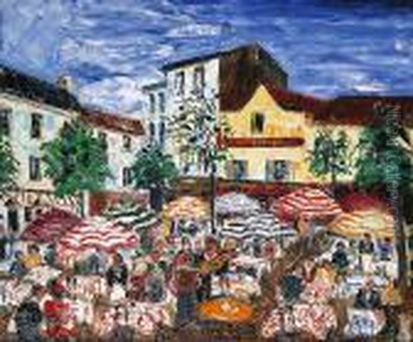 Paris, La Place Du Tertre Animee Oil Painting by Lucien Genin