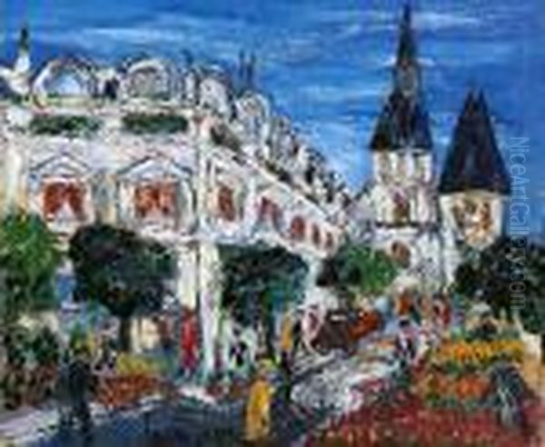 Place Animee Devant Le Grand Hotel Oil Painting by Lucien Genin