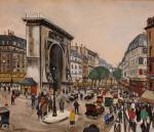 La Porte Saint Martin Animee Oil Painting by Lucien Genin