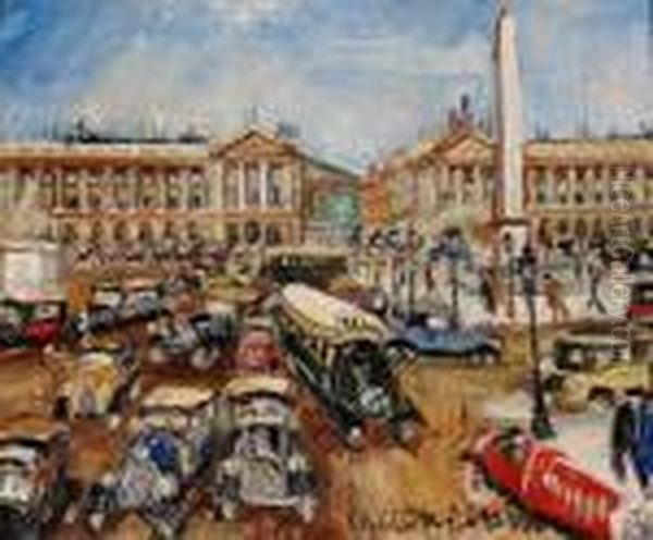 La Place De La Concorde, Circa 1930 Oil Painting by Lucien Genin