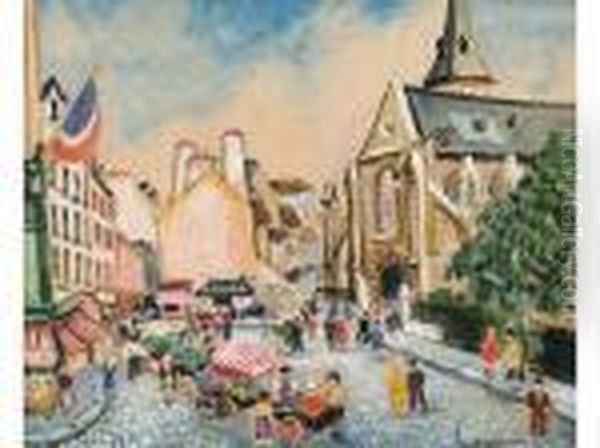 :place Animee A Paris Oil Painting by Lucien Genin