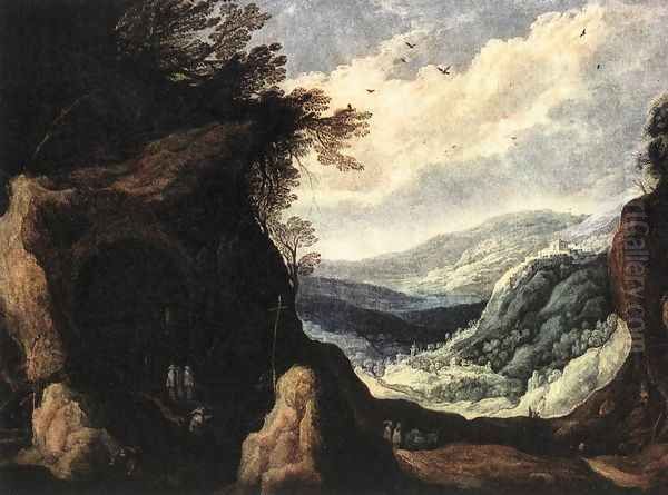 Rocky Landscape with Monks 1608 Oil Painting by Joos De Momper