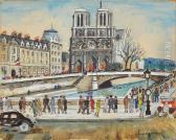 Notre Dame Oil Painting by Lucien Genin