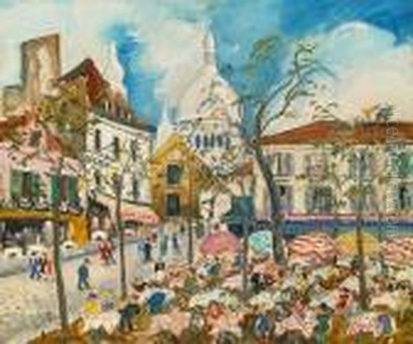 Place De Tertre Oil Painting by Lucien Genin