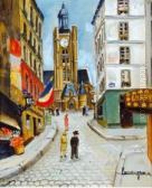 Eglise Saint Etienne-du-mont A Paris. Oil Painting by Lucien Genin