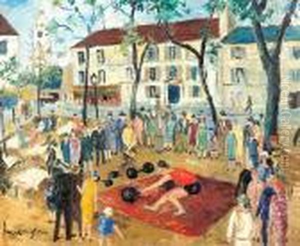 Les Poids, Place Du Tertre Oil Painting by Lucien Genin