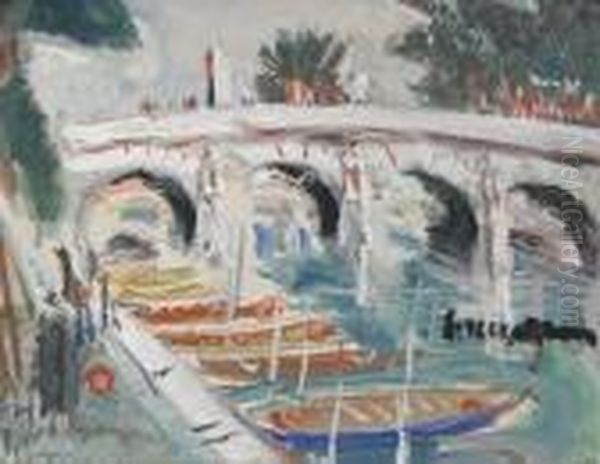 Pont Sur La Seine Oil Painting by Lucien Genin