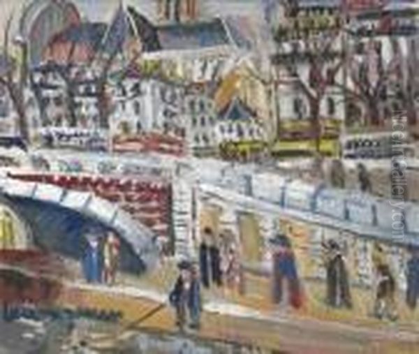 Notre Dame Et Les Quais De La Seine Oil Painting by Lucien Genin