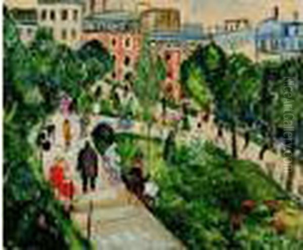 Le Square A Montmartre Oil Painting by Lucien Genin