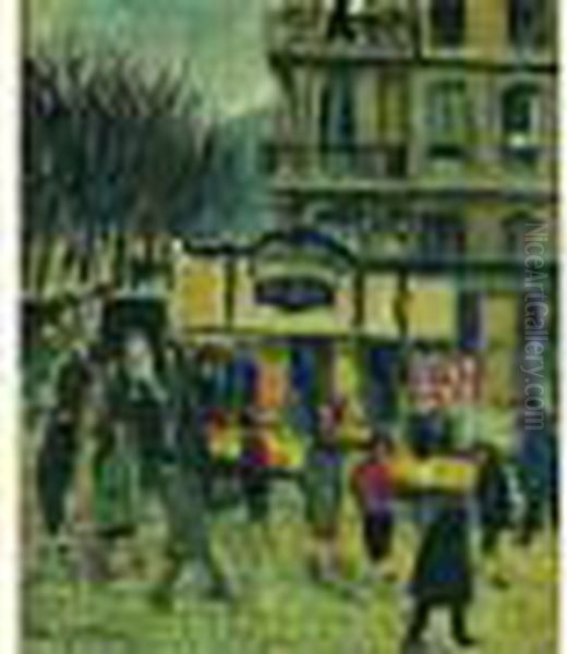 L'etalage Au Coin D'une Rue Parisienne Oil Painting by Lucien Genin